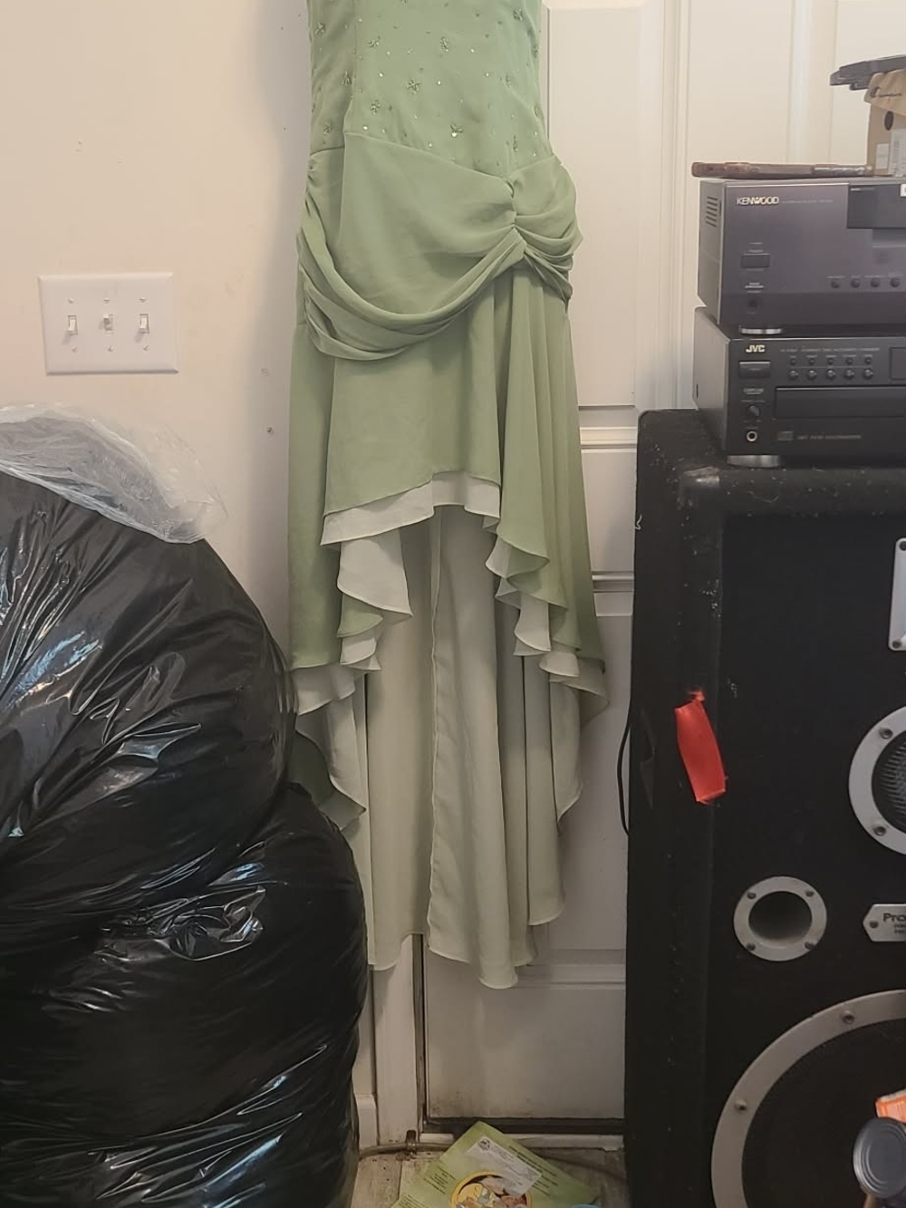 Halter Sage Green High-Low Ruffle Dress - Picture 4 of 9